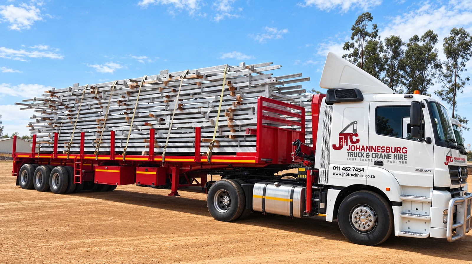 Enhanced JTC branded flatbed transporting bundled timber