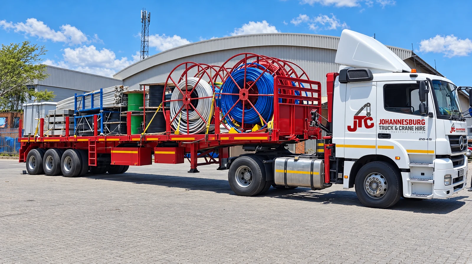 Enhanced JTC flatbed transporting large industrial coils